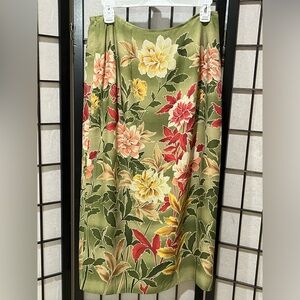 TALBOTS PETITES SILK Floral Green TROPICAL Midi MOCK WRAP Skirt SIZE 12P